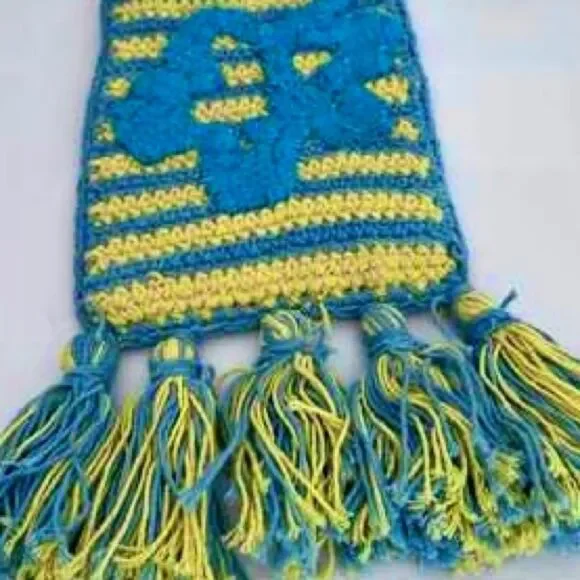 URBAN Outfitters Flower/Stripe Blue Yellow Mini Crochet Crossbody Cell Phone Bag - Picture 4 of 12